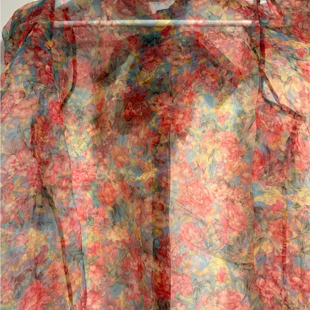 Zara Sheer Floral Blouse - Red and Blue - Picture 5 of 5